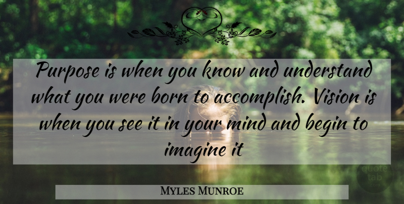 Myles Munroe Quote About Mind, Vision, Purpose: Purpose Is When You Know...