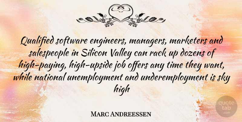 Marc Andreessen Quote About Jobs, Sky, Unemployment: Qualified Software Engineers Managers Marketers...