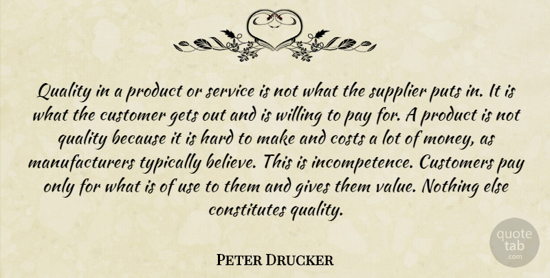 Peter Drucker Quote About Believe, Giving, Quality: Quality In A Product Or...