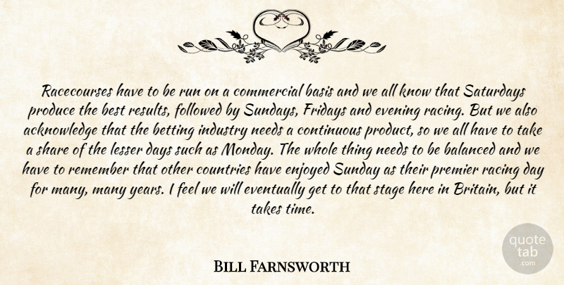 Bill Farnsworth Quote About Balanced, Basis, Best, Betting, Commercial: Racecourses Have To Be Run...