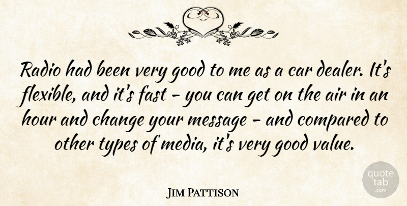Jim Pattison Quote About Air, Car, Change, Compared, Fast: Radio Had Been Very Good...
