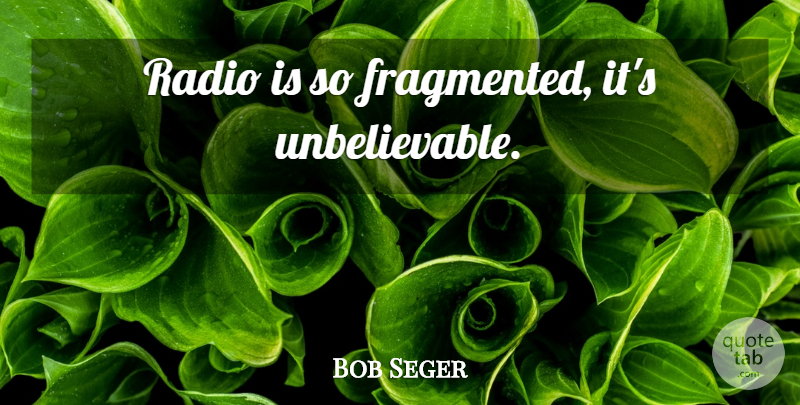 Bob Seger Quote About Radio, Unbelievable, Fragmented: Radio Is So Fragmented Its...