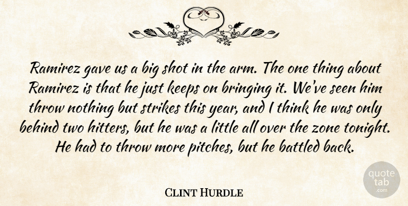 Clint Hurdle Quote About Behind, Bringing, Gave, Keeps, Seen: Ramirez Gave Us A Big...