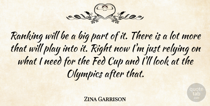 Zina Garrison Quote About Cup, Fed, Olympics, Relying: Ranking Will Be A Big...