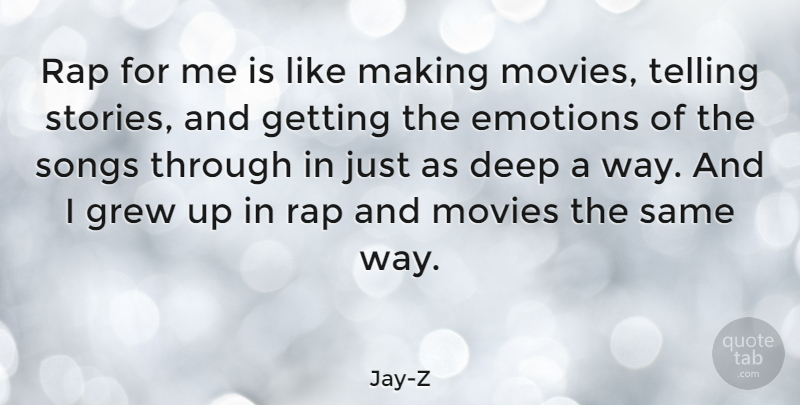 Jay-Z Quote About Grew, Movies, Rap, Songs, Telling: Rap For Me Is Like...
