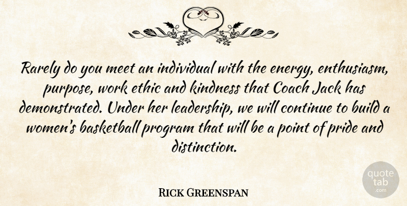 Rick Greenspan Quote About Basketball, Build, Coach, Continue, Energy: Rarely Do You Meet An...