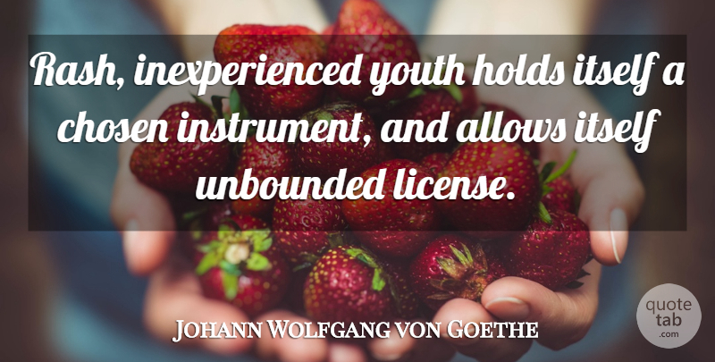 Johann Wolfgang von Goethe Quote About Youth, Instruments, Chosen: Rash Inexperienced Youth Holds Itself...