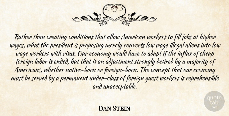 Dan Stein Quote About Adapt, Adjustment, Allow, Cheap, Concept: Rather Than Creating Conditions That...