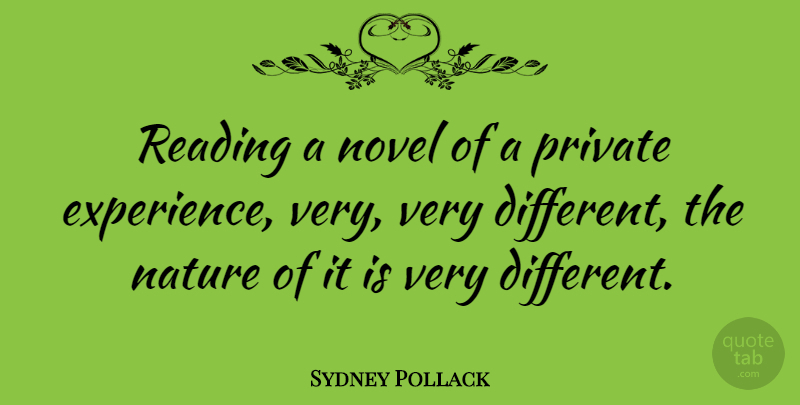 Sydney Pollack Quote About Reading, Different, Novel: Reading A Novel Of A...