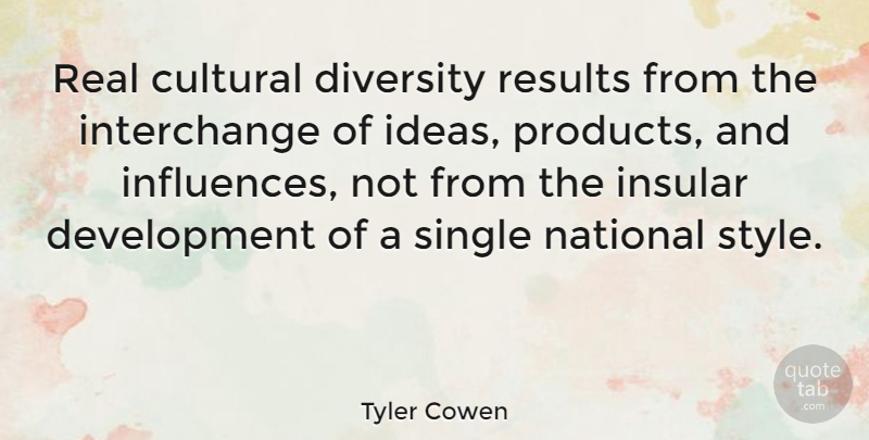 Tyler Cowen Quote About Real, Ideas, Diversity: Real Cultural Diversity Results From...