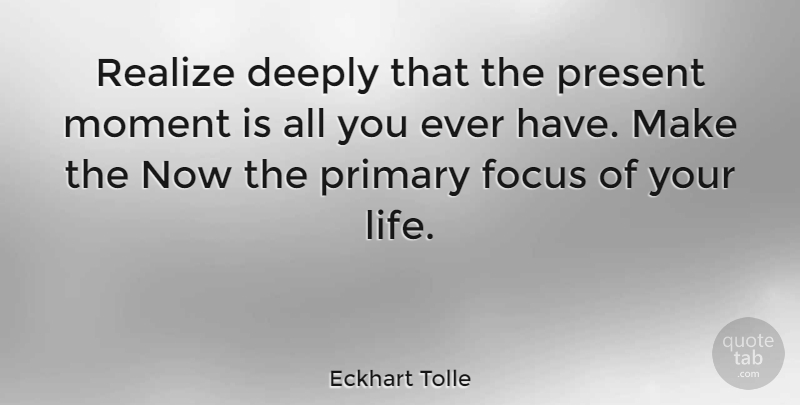 Eckhart Tolle Quote About Life, Positive, Spiritual: Realize Deeply That The Present...