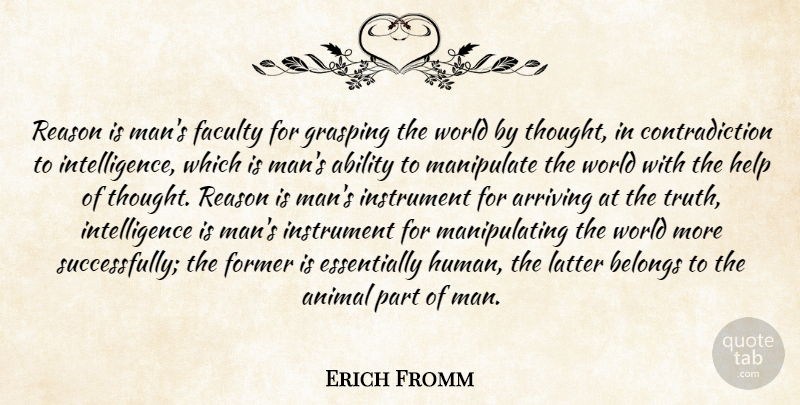 Erich Fromm Quote About Animal, Intelligent, Men: Reason Is Mans Faculty For...