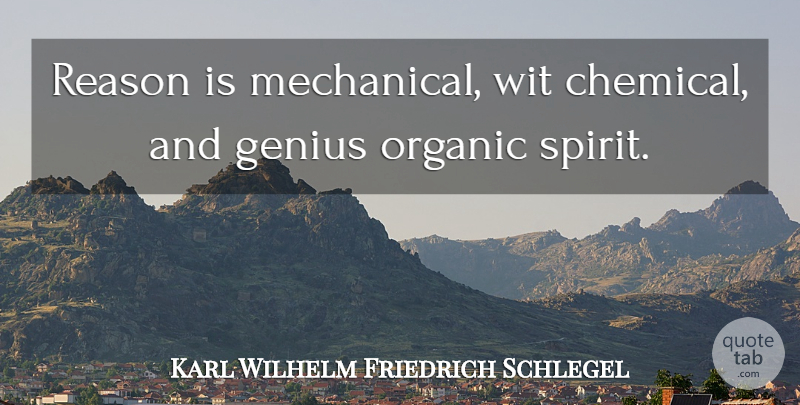 Karl Wilhelm Friedrich Schlegel Quote About Genius, Spirit, Reason: Reason Is Mechanical Wit Chemical...