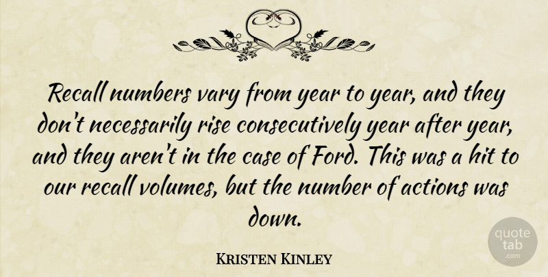 Kristen Kinley Quote About Actions, Case, Hit, Numbers, Recall: Recall Numbers Vary From Year...