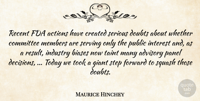 Maurice Hinchey Quote About Actions, Advisory, Biases, Committee, Created: Recent Fda Actions Have Created...