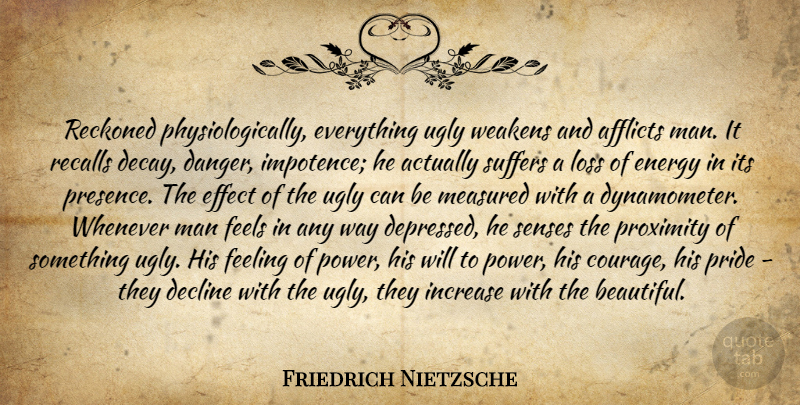 Friedrich Nietzsche Quote About Beautiful, Pride, Loss: Reckoned Physiologically Everything Ugly Weakens...