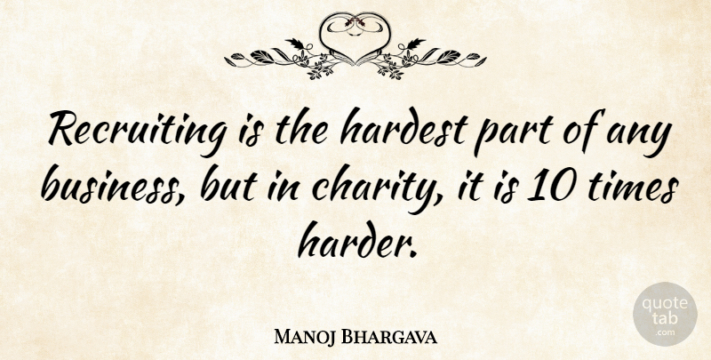 Manoj Bhargava Quote About Business, Hardest, Recruiting: Recruiting Is The Hardest Part...