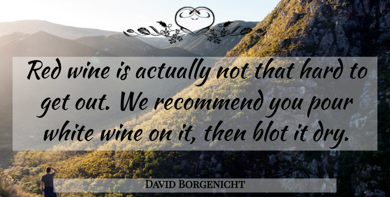 David Borgenicht Quote About Blot, Hard, Pour, Recommend, Red: Red Wine Is Actually Not...