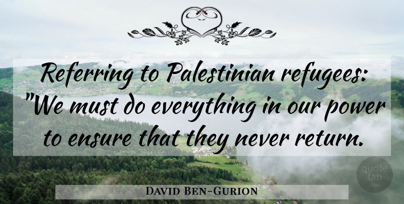 David Ben-Gurion Quote About Return, Palestinian Refugees, Referring: Referring To Palestinian Refugees We...