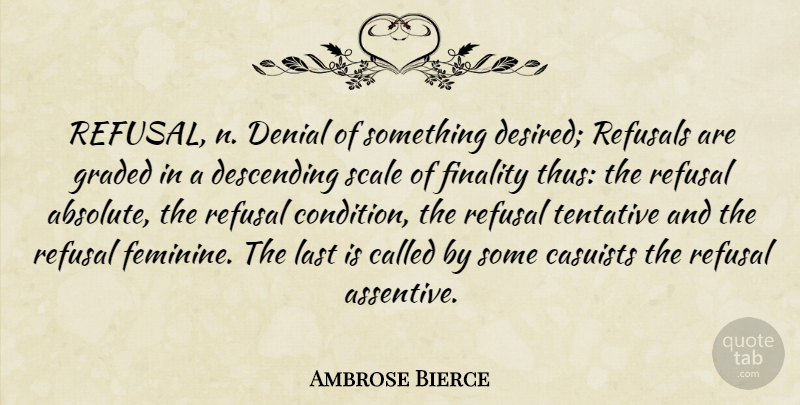 Ambrose Bierce Quote About Desire, Denial, Lasts: Refusal N Denial Of Something...
