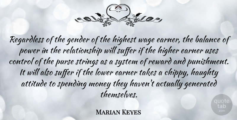 Marian Keyes Quote About Attitude, Balance, Control, Gender, Haughty: Regardless Of The Gender Of...