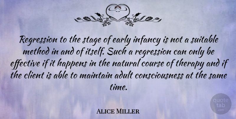 Alice Miller Quote About Infancy Is, Able, Regression: Regression To The Stage Of...