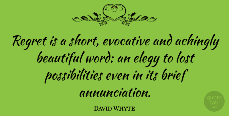 David Whyte Quote About Brief, Evocative, Lost, Possibilities: Regret Is A Short Evocative...
