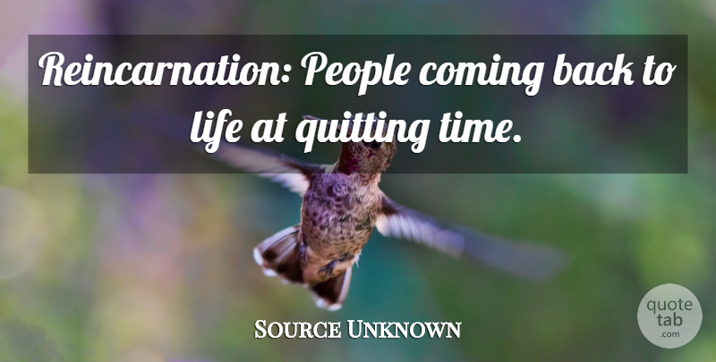 Source Unknown Quote About Coming, Life, People, Quitting, Work: Reincarnation People Coming Back To...