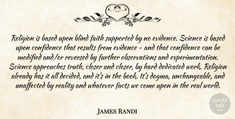 James Randi Quote About Real, Book, Atheism: Religion Is Based Upon Blind...
