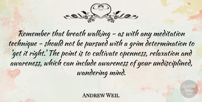 Andrew Weil Quote About Determination, Meditation, Relaxation: Remember That Breath Walking As...