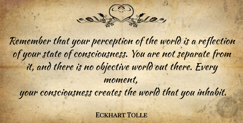 Eckhart Tolle Quote About Reflection, Perception, World: Remember That Your Perception Of...