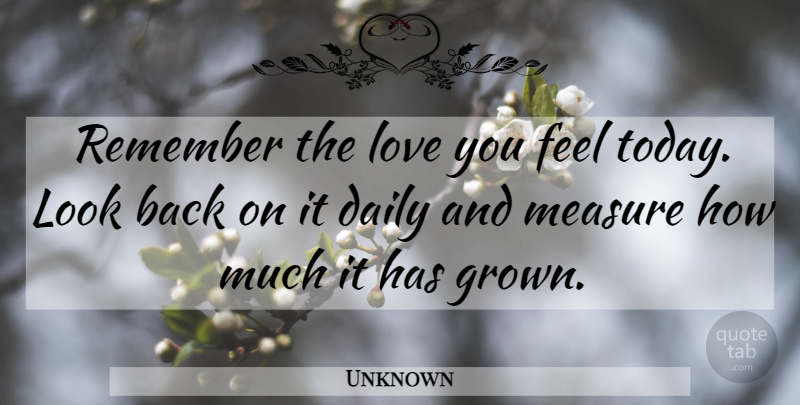 Unknown Quote About Daily, Love, Measure, Remember: Remember The Love You Feel...