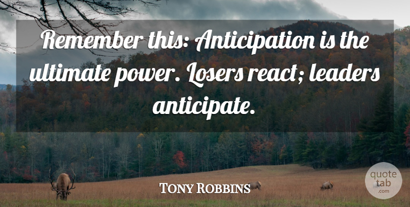 Tony Robbins Quote About Inspirational, Leader, Anticipation: Remember This Anticipation Is The...