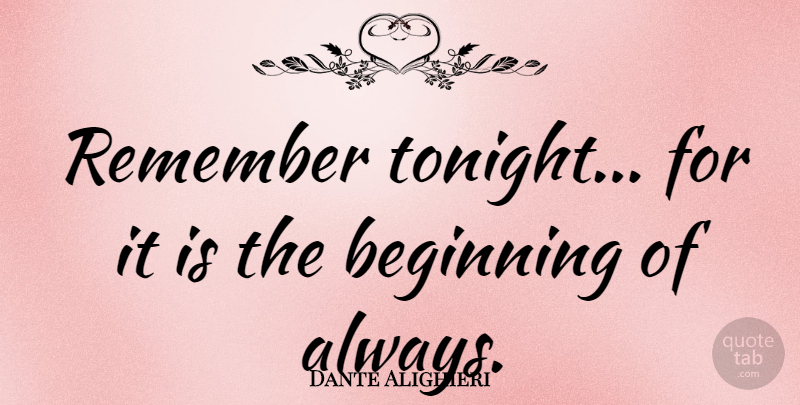 Dante Alighieri Quote About Love, Romantic, Clock Is Ticking: Remember Tonight For It Is...