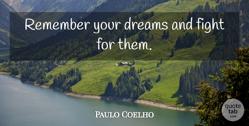 Paulo Coelho Quote About Dream, Fighting, Remember: Remember Your Dreams And Fight...