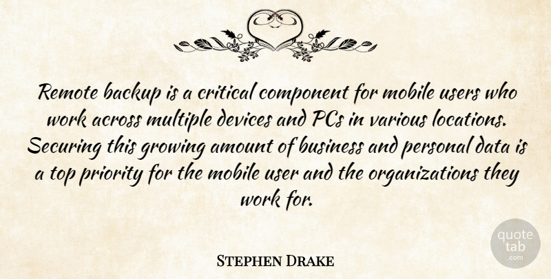 Stephen Drake Quote About Across, Amount, Backup, Business, Component: Remote Backup Is A Critical...
