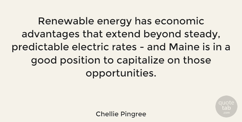 Chellie Pingree Quote About Advantages, Beyond, Capitalize, Electric, Extend: Renewable Energy Has Economic Advantages...