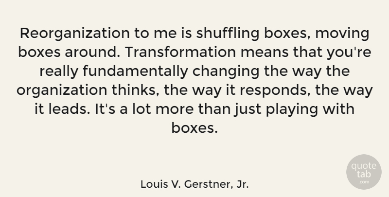 Louis V. Gerstner, Jr. Quote About Means, Playing: Reorganization To Me Is Shuffling...