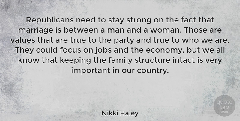 Nikki Haley Quote About Fact, Family, Focus, Intact, Jobs: Republicans Need To Stay Strong...