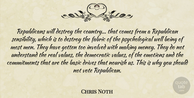 Chris Noth Quote About Basic, Democratic, Destroy, Drives, Emotions: Republicans Will Destroy The Country...