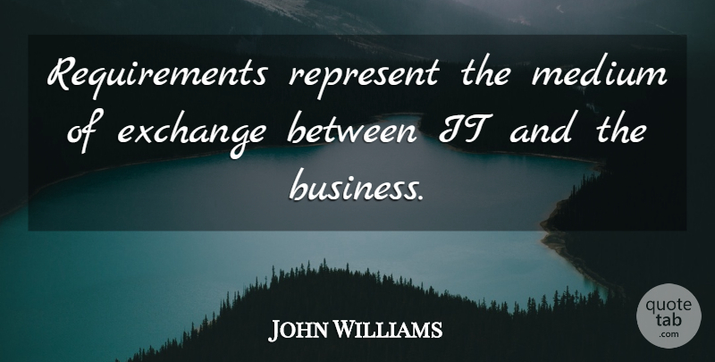 John Williams Quote About Business, Exchange, Medium, Represent: Requirements Represent The Medium Of...