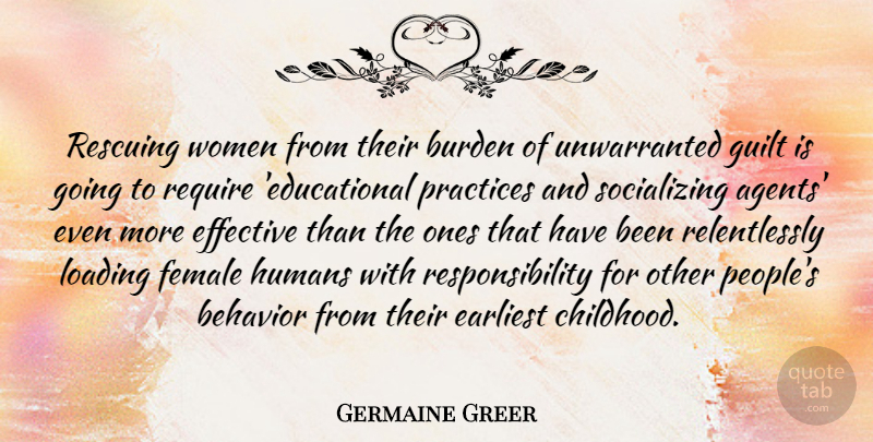 Germaine Greer Quote About Educational, Responsibility, Practice: Rescuing Women From Their Burden...