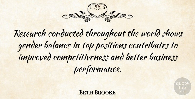 Beth Brooke Quote About Balance, Business, Improved, Positions, Shows: Research Conducted Throughout The World...
