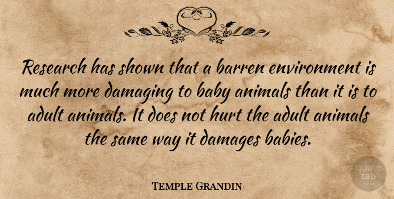 Temple Grandin Quote About Baby, Hurt, Animal: Research Has Shown That A...