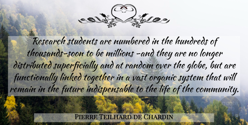 Pierre Teilhard de Chardin Quote About Community, Together, Research: Research Students Are Numbered In...