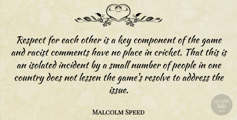 Malcolm Speed Quote About Address, Comments, Component, Country, Cricket: Respect For Each Other Is...