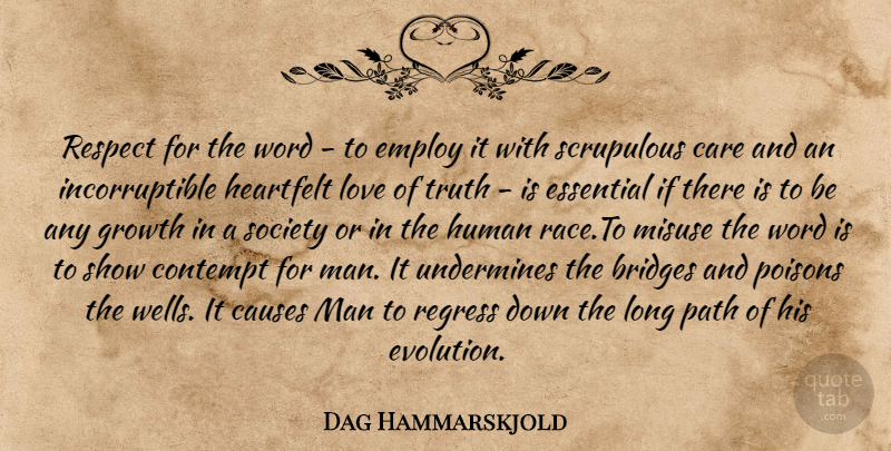 Dag Hammarskjold Quote About Men, Race, Bridges: Respect For The Word To...