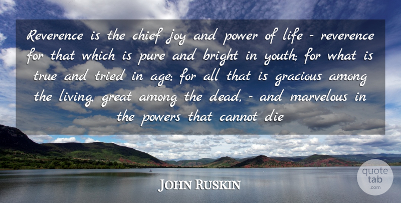 John Ruskin Quote About Among, Bright, Cannot, Chief, Die: Reverence Is The Chief Joy...