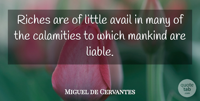Miguel de Cervantes Quote About Littles, Riches, Calamity: Riches Are Of Little Avail...