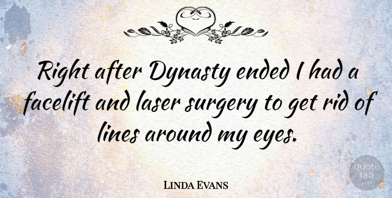 Linda Evans Quote About Eye, Lines, Lasers: Right After Dynasty Ended I...